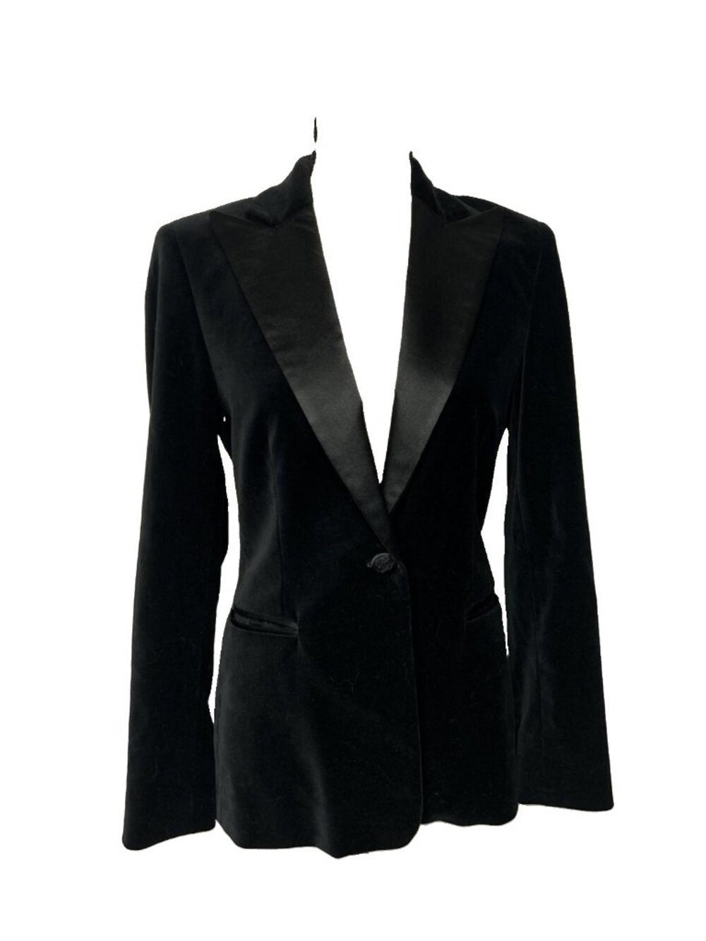 Lauren Ralph Lauren Blazer Jacket Women’s 4 Black Velvet Satin Lapels Tuxedo